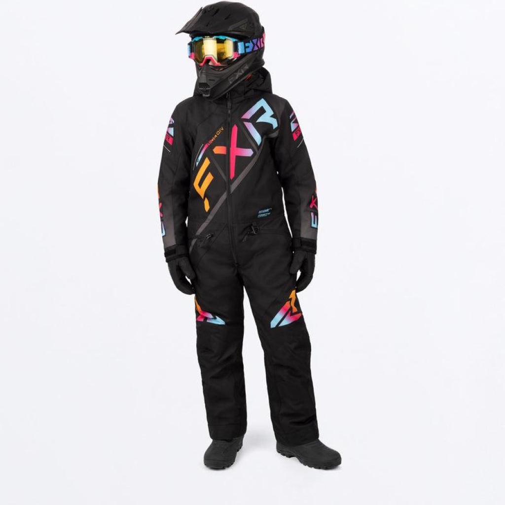 FXR Child CX Monosuit, Color: Black/Spectrum, Size: 8