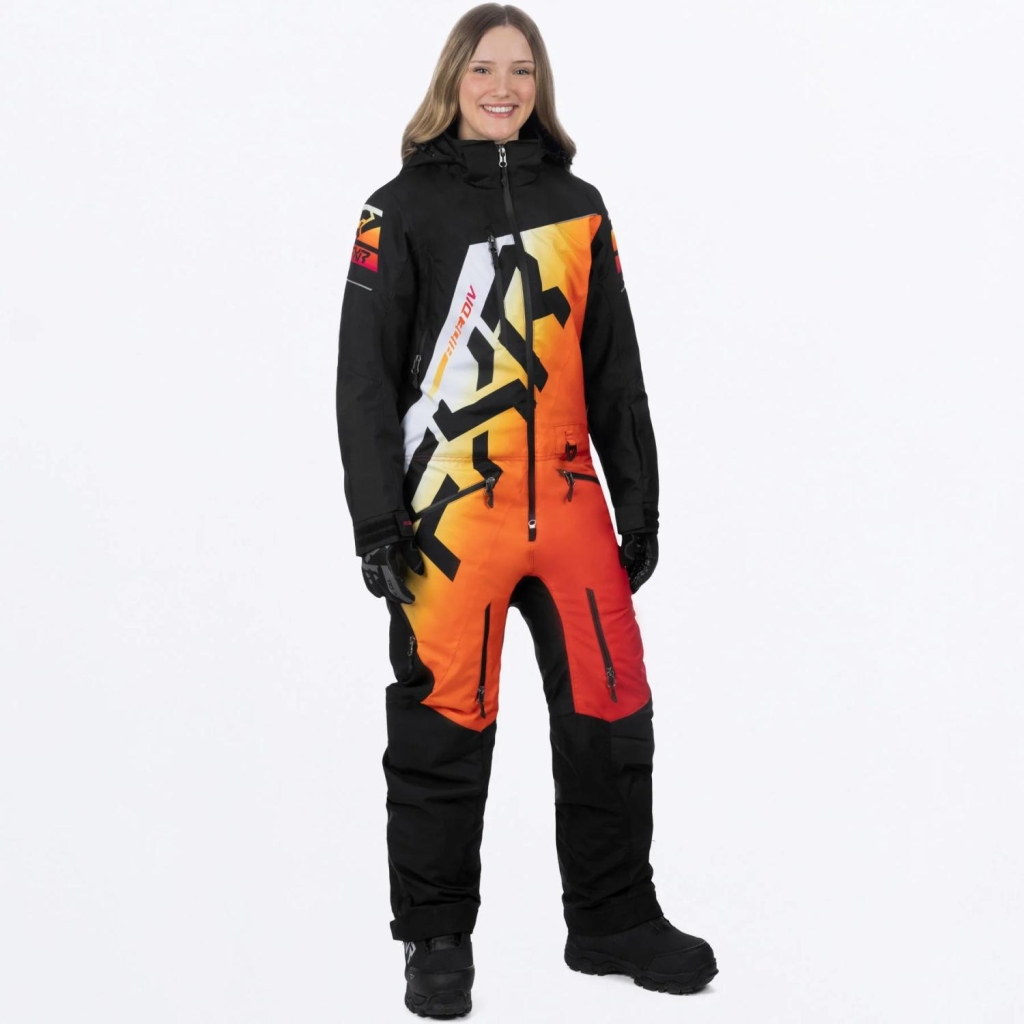 FXR Women's CX Lite Monosuit, Color: Black/Sunrise, Size: 12