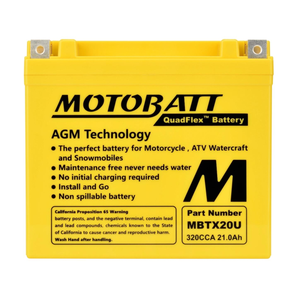 MotoBatt MBTX20U 12V Batteri, 4-Polet, 320CCA, 21Ah, 175x87x155, AGM
