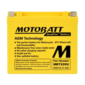 MotoBatt MBTX20U 12V Batteri, 4-Polet, 320CCA, 21Ah, 175x87x155, AGM